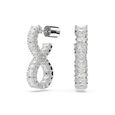 Hyperbola hoop earrings, Infinity, White, Rhodium plated
